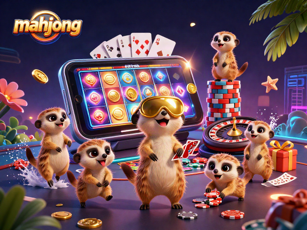 Join the mahjong fun with meerkats managing a vibrant casino operation amidst spinning slots and poker!
