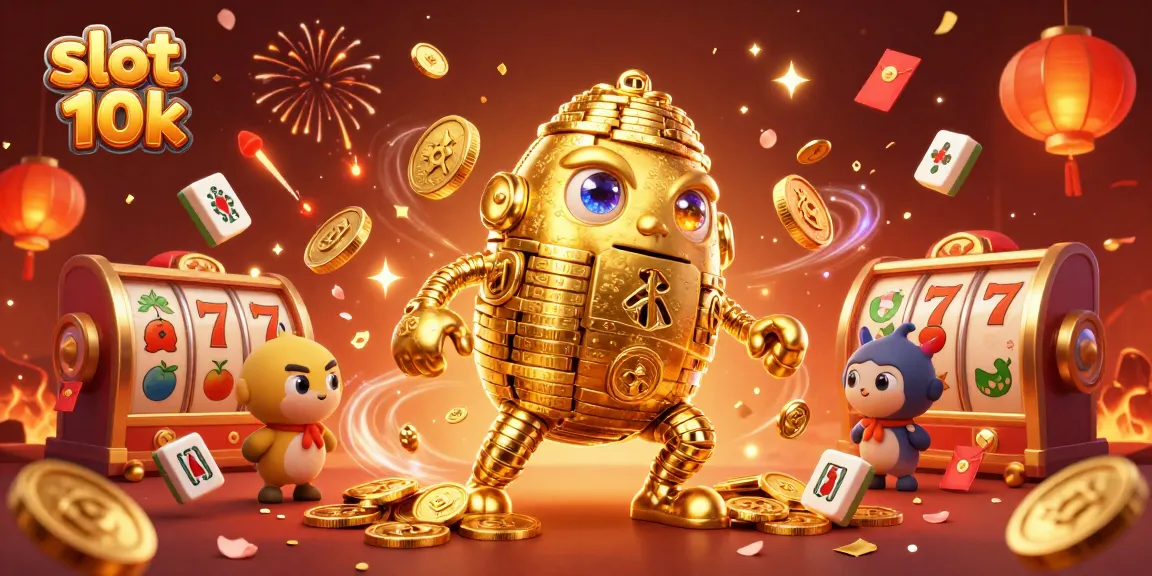 Win big with slot 10k as golden golems and vibrant symbols explode in a dynamic casino scene.