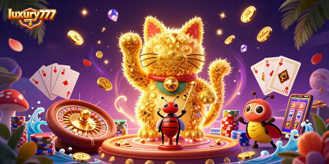 Menangkan jackpot di luxury777 dengan simbol kucing keberuntungan yang menggerakkan koin emas dan permata!