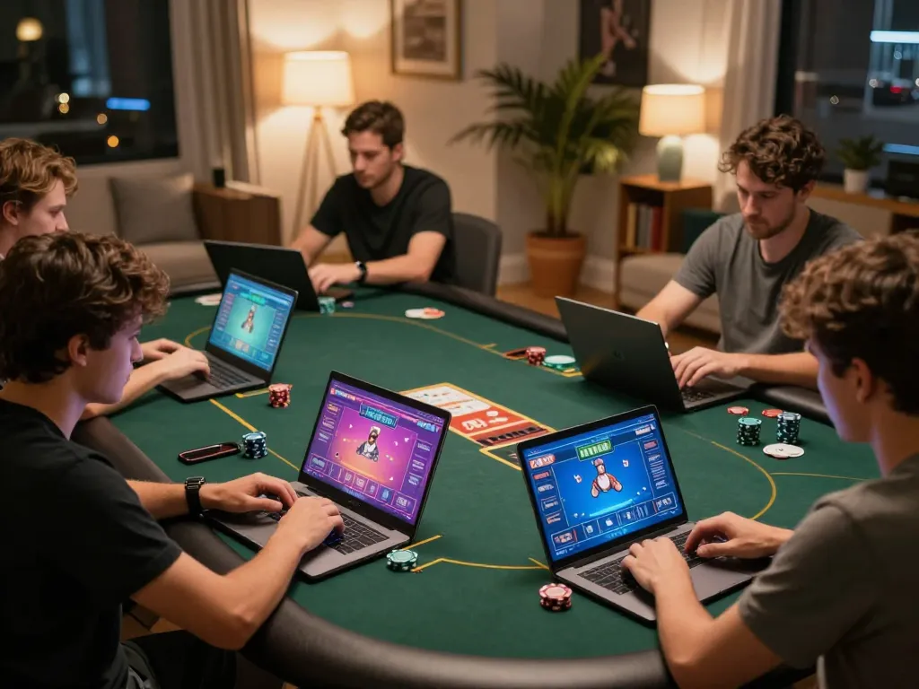 Engaged players using CasinoAtlas for online poker strategies and gaming insights.