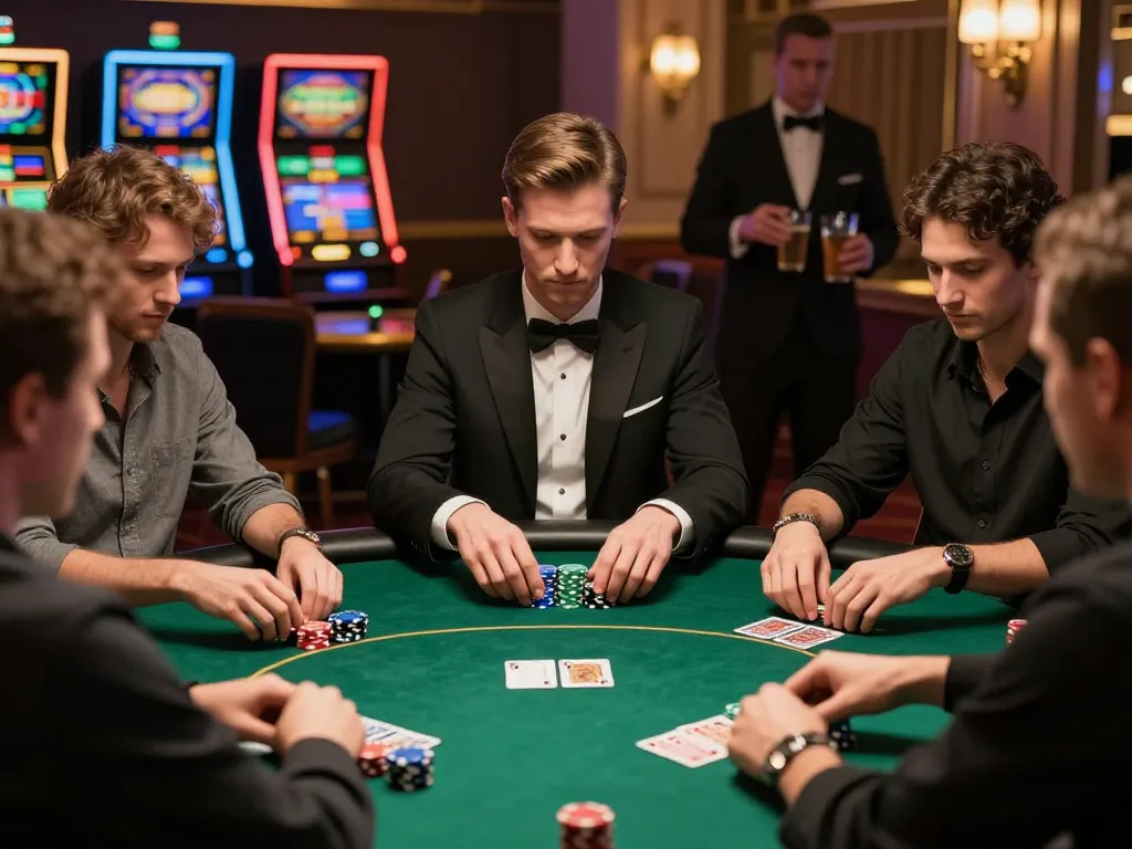 Players strategizing in a high-stakes poker game at the CM8888 casino