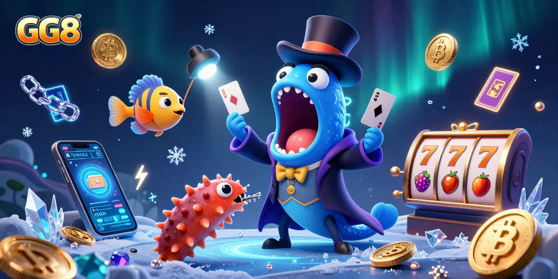 Experience the excitement of GG8 with a magical casino scene featuring creative characters and vibrant game elements.