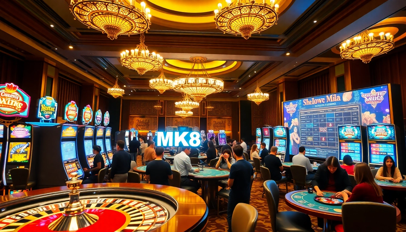 Players experiencing the thrill of winning at MK8 casino tables with vibrant slot machines.