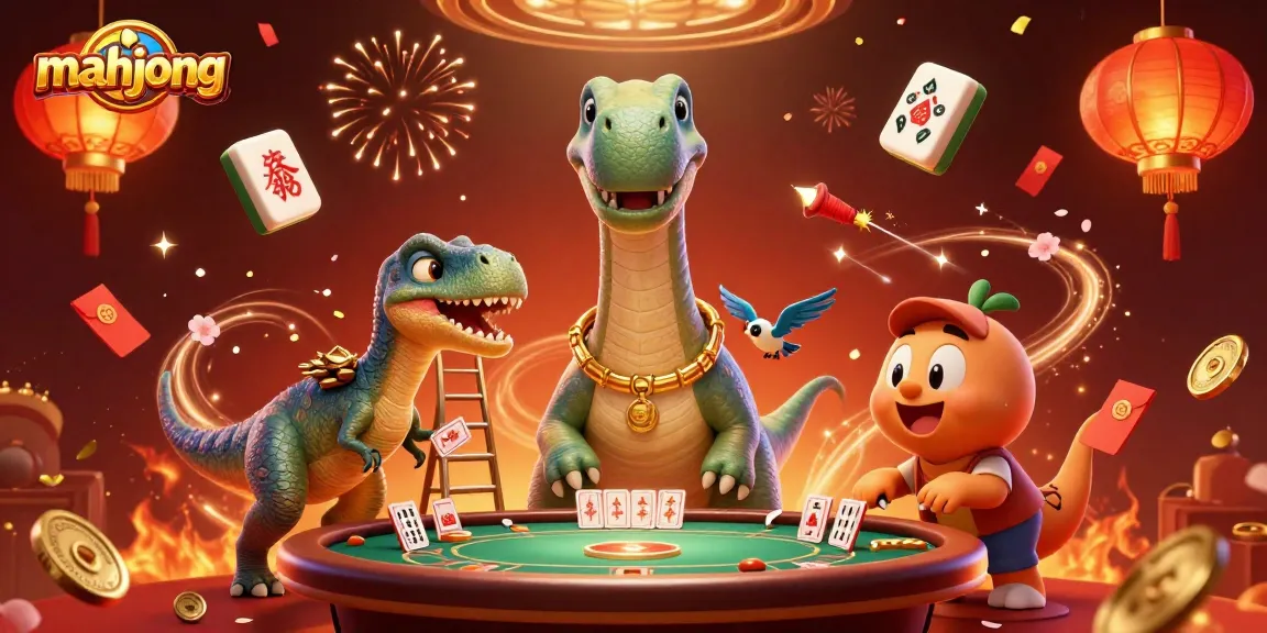 Experience thrilling mahjong action with a dynamic scene of characters and vibrant casino elements.