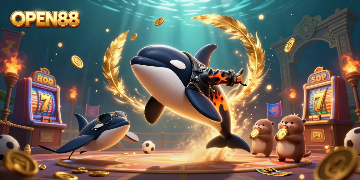 Engage in thrilling games with OPEN88, featuring vibrant characters and dynamic casino elements.