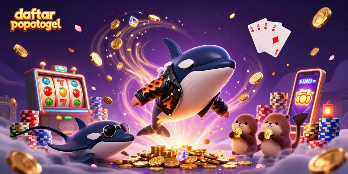 Playing engaging games with daftar popotogel, featuring playful sea creatures and dynamic casino elements.