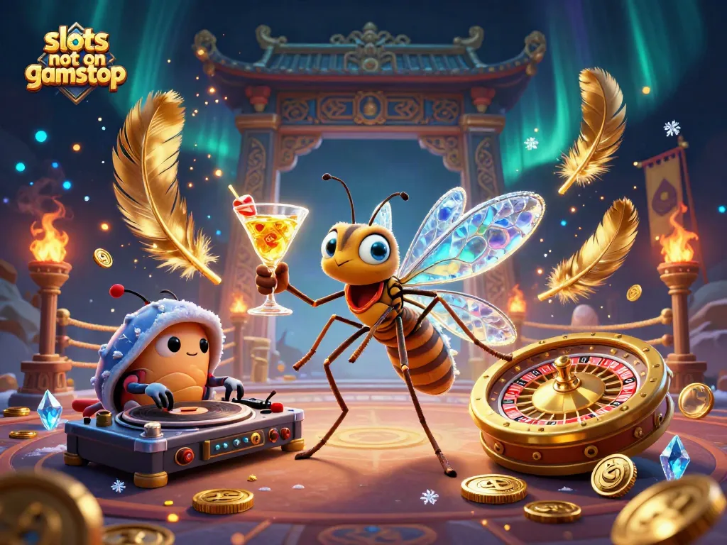 Engage with slots not on gamstop in a lively casino scene full of energy and vibrant colors.