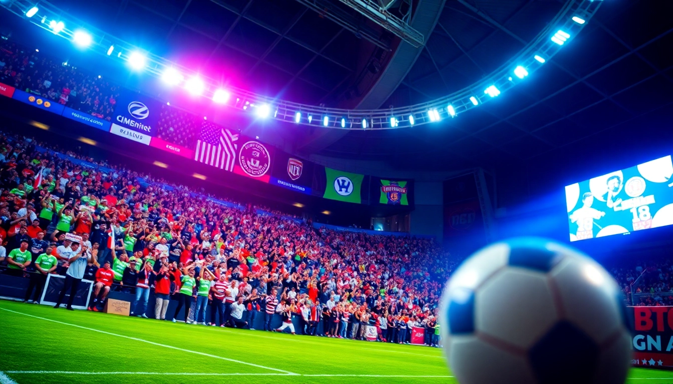 Engaging sports betting atmosphere filled with excited fans and live sports action.