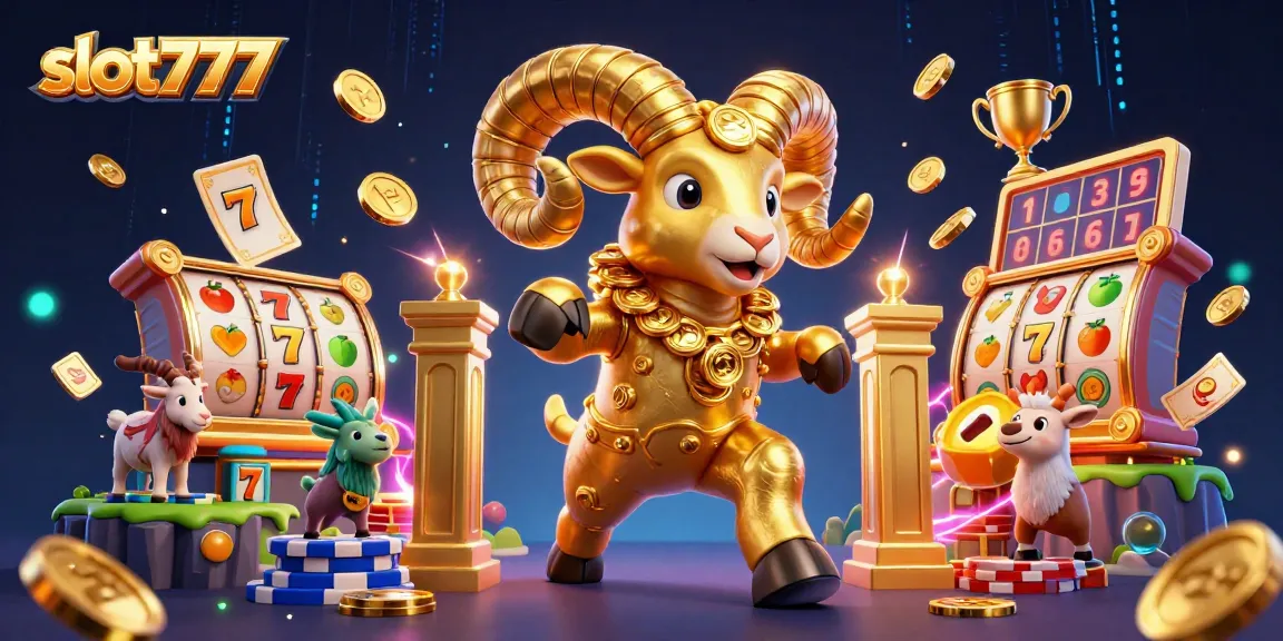 Experience the thrill of slot777 with animated golden ram and vibrant gaming elements.