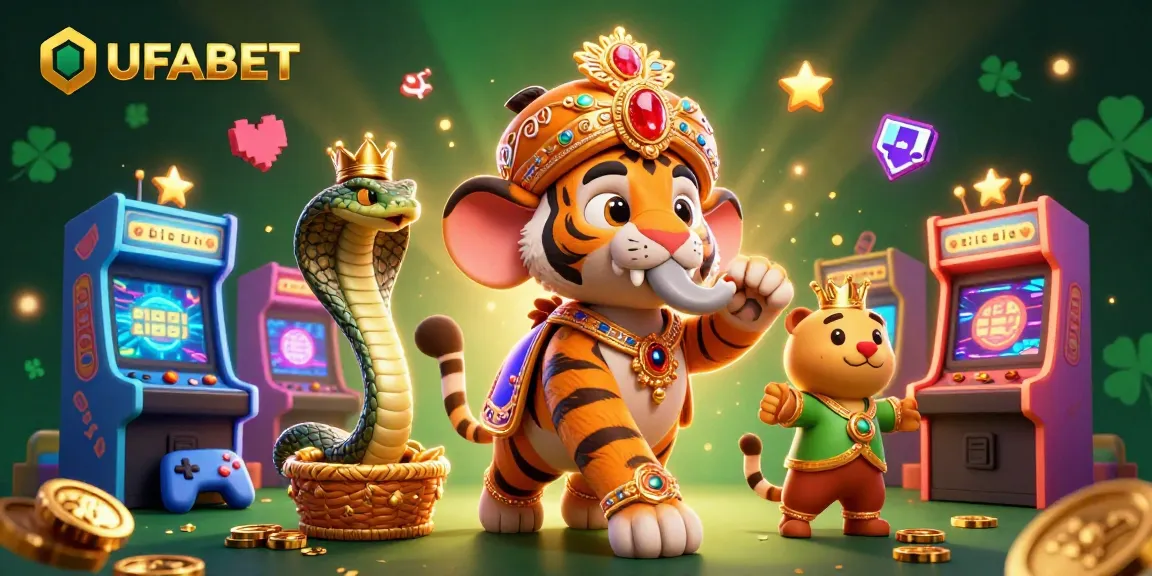 Win big at UFABET with colorful games and lively 3D characters in a vibrant casino scene.