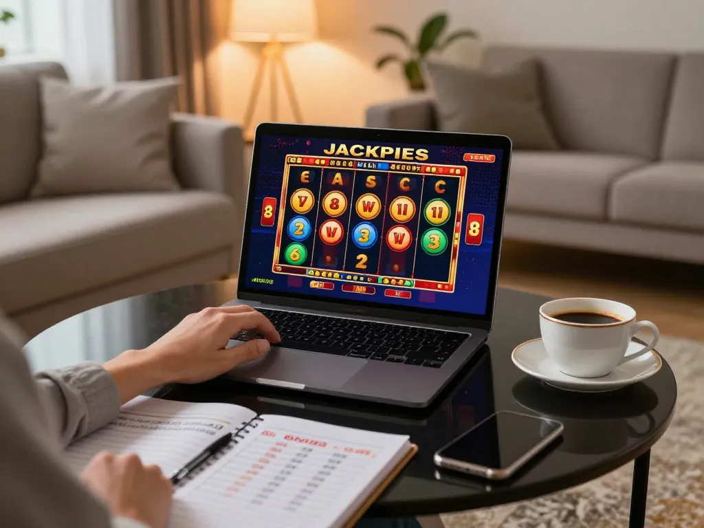 Engaging in gameplay at casinos not on Gamstop with vibrant slots interface and cozy home setup.