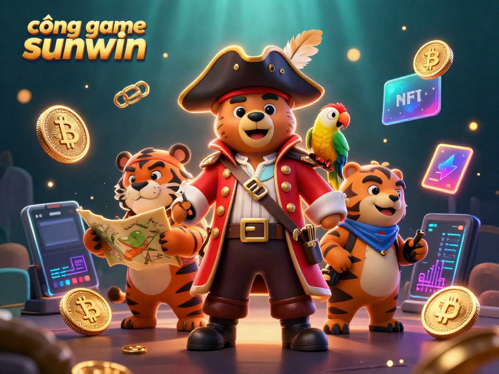 Engage with cổng game sunwin in an immersive scene with pirate characters and crypto elements visualizing excitement in gaming.