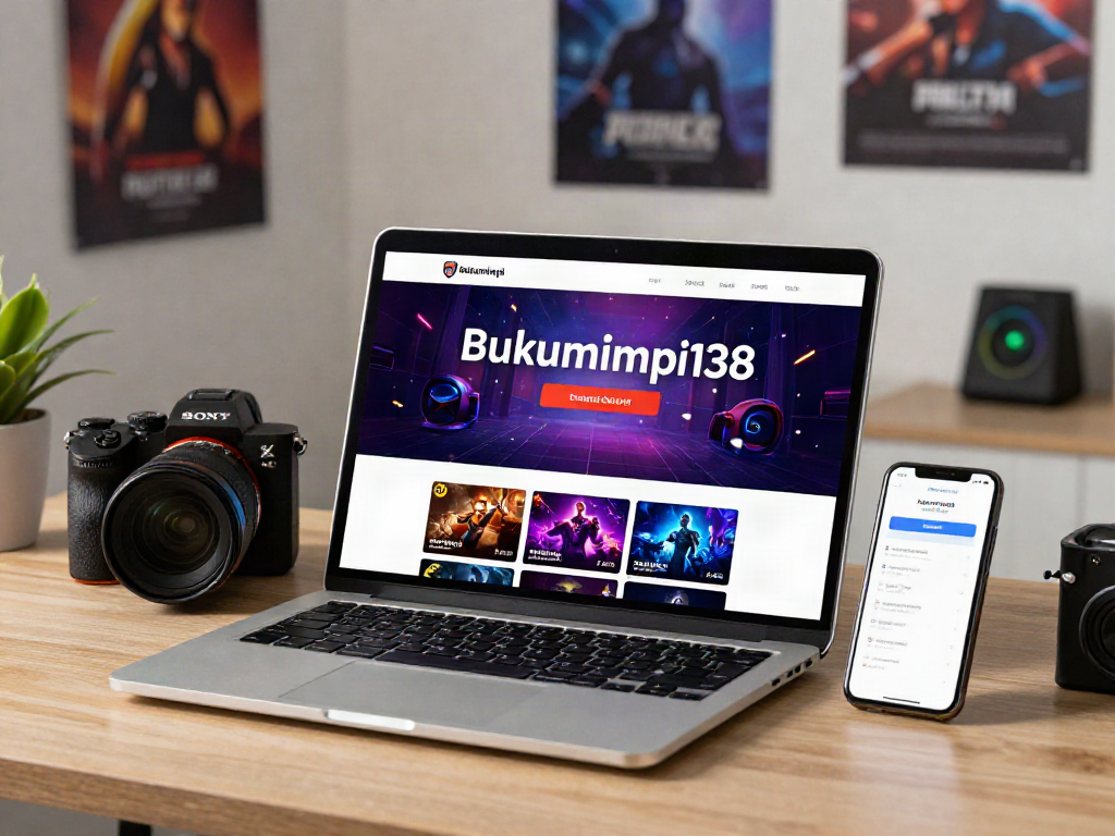 Pengguna menjelajahi bukumimpi138 link di laptop dengan semangat, lingkungan kantor rumah modern.