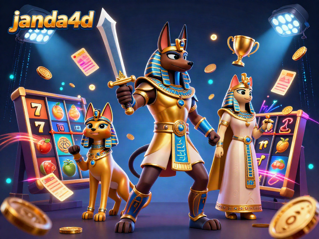 JANDA4D menghadirkan suasana bermain slot dengan Anubis dan Bastet dalam ilustrasi menarik.