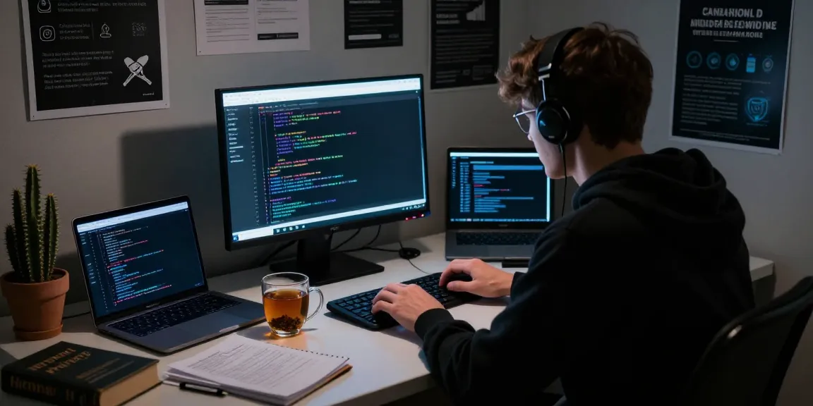 Exploring the hidden wiki dark web in a dimly lit room with a person researching on a laptop.
