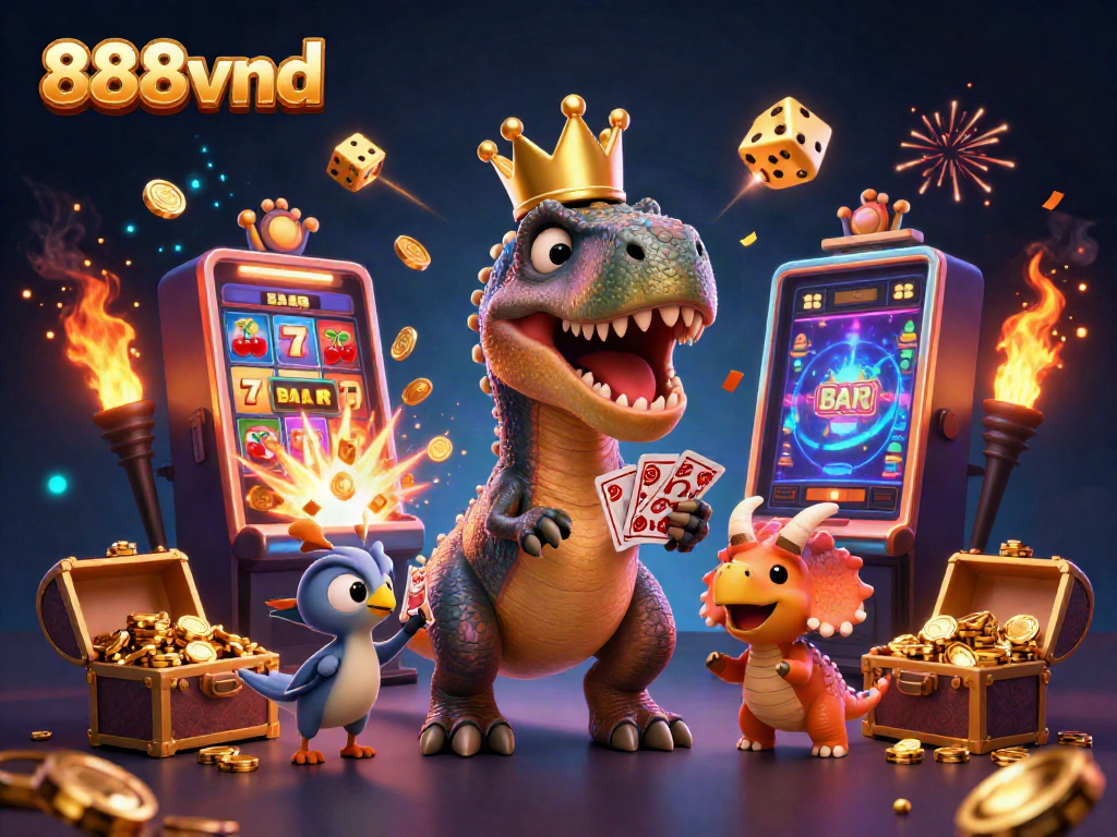 Experience the excitement of 888vnd casino gaming with colorful characters and jackpot elements.