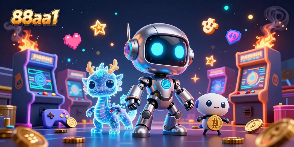 Experience thrilling gameplay with 88aa1 as a cyberpunk robot mascot navigates vibrant casino games.