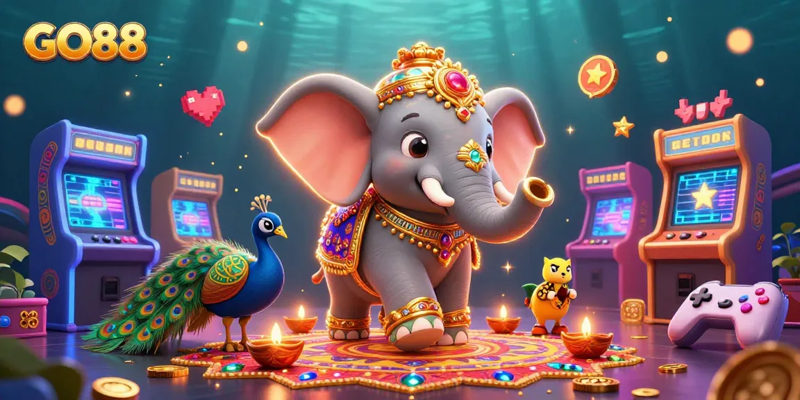Experience the fun at GO88 with colorful gaming machines and charming characters in an exciting casino environment.