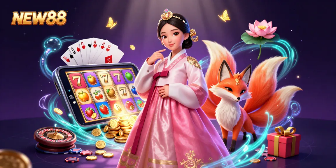Experience the excitement of NEW88 with dynamic slot games and vibrant casino elements in a rich scene.