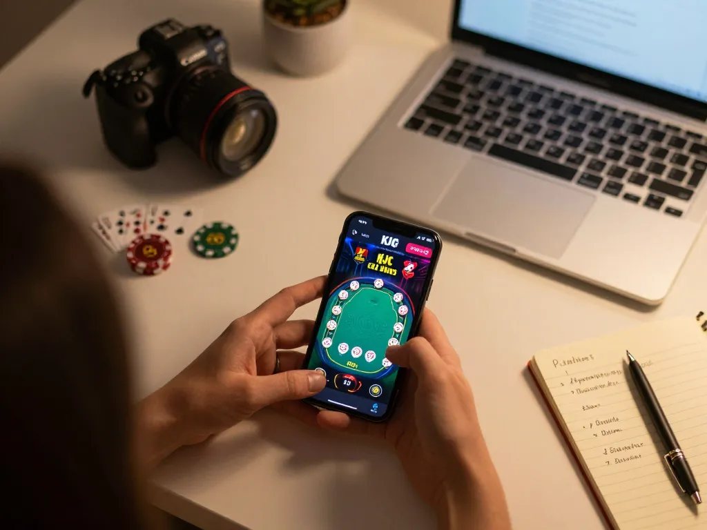 KJC player engaging with the casino app on a smartphone, showcasing strategic gameplay.