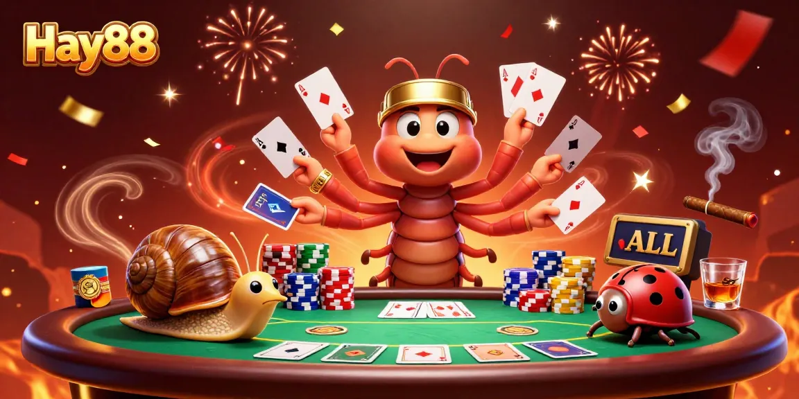 Experience thrilling gameplay at Hay88 with dynamic card games featuring colorful chips and cartoon characters.