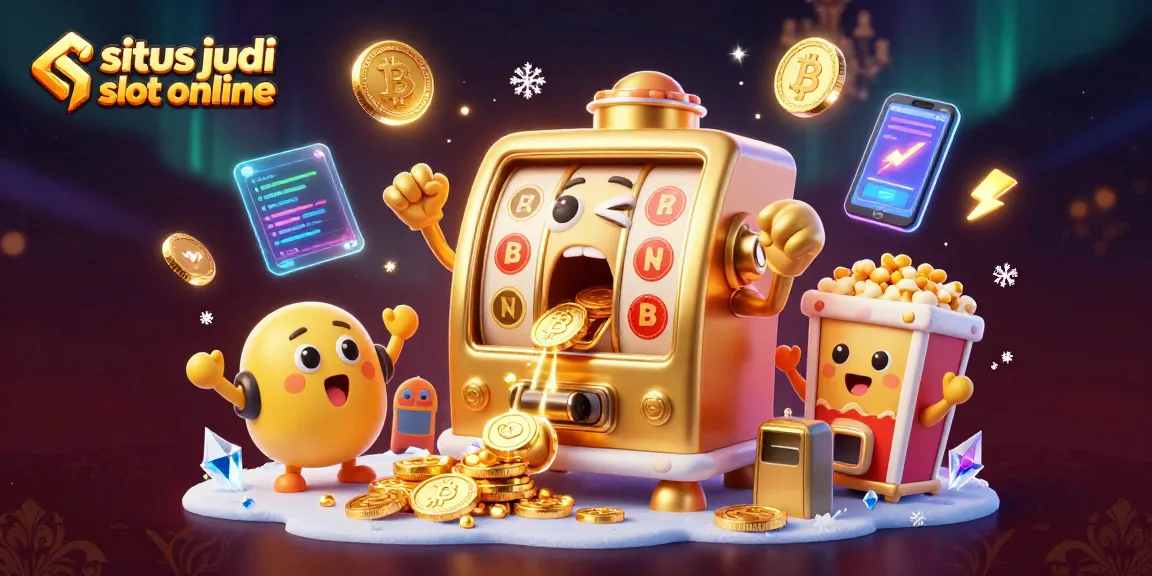 Situs judi slot online dengan mesin slot emas dan koin bersinar yang jatuh, menciptakan pengalaman bermain yang menarik.