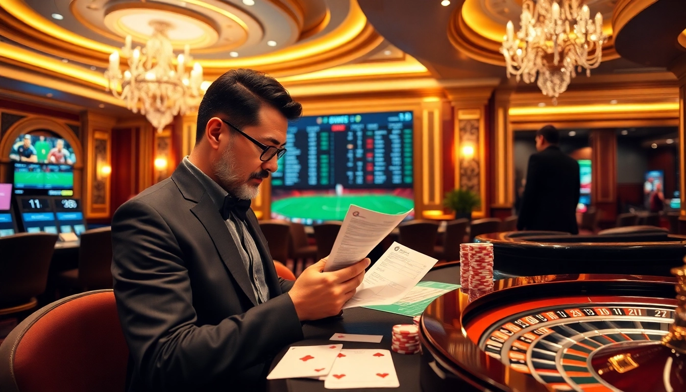 Techniques for football betting showcased in a luxurious casino setting.