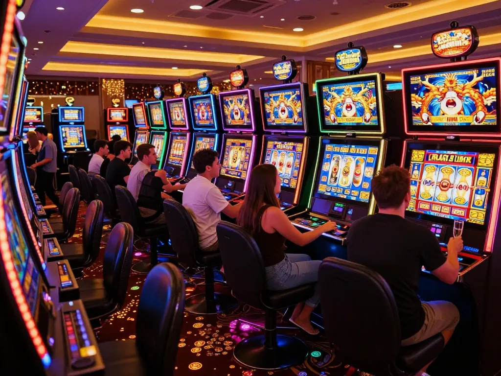 Engaging players at Dragon Link slot machine, showcasing the link slot excitement and vibrant casino atmosphere.