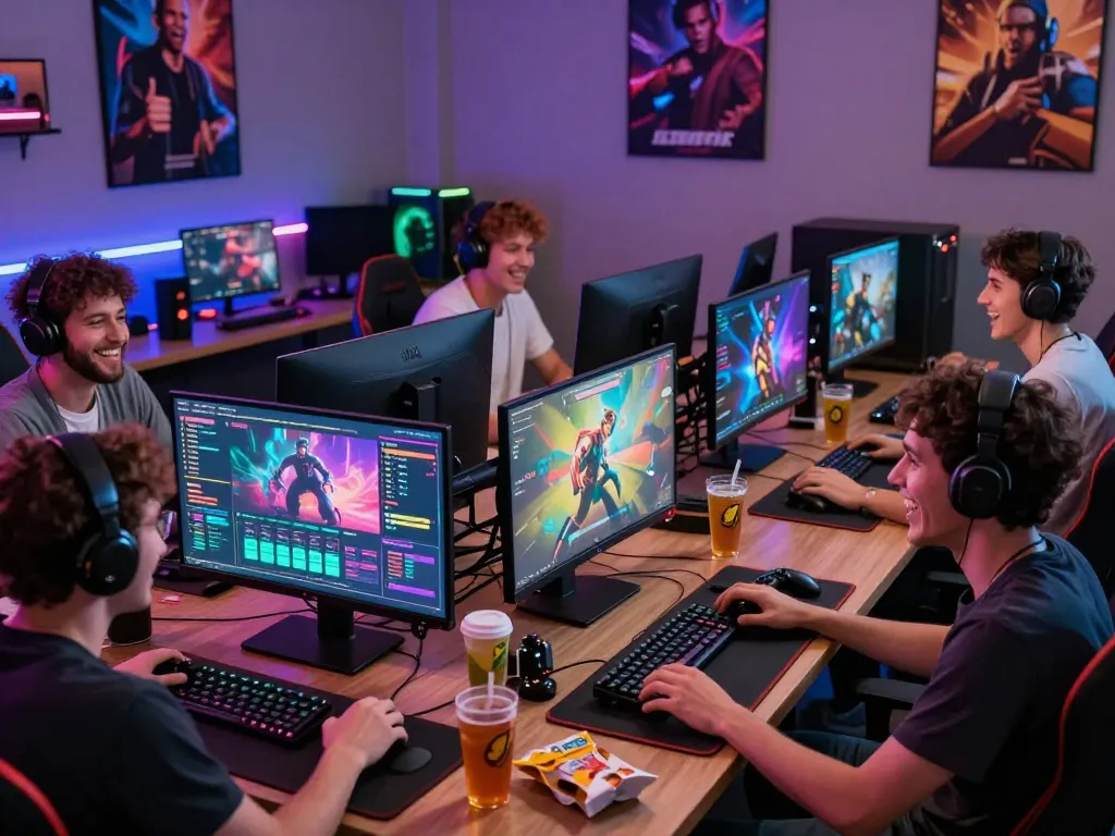 Engaging Hitclub online gaming scene with diverse players and vibrant interfaces