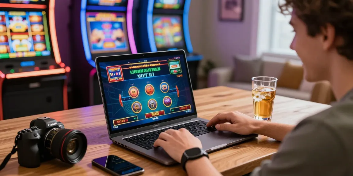 User enjoying pajaktoto daftar while playing live casino games on a laptop in a vibrant home setting.