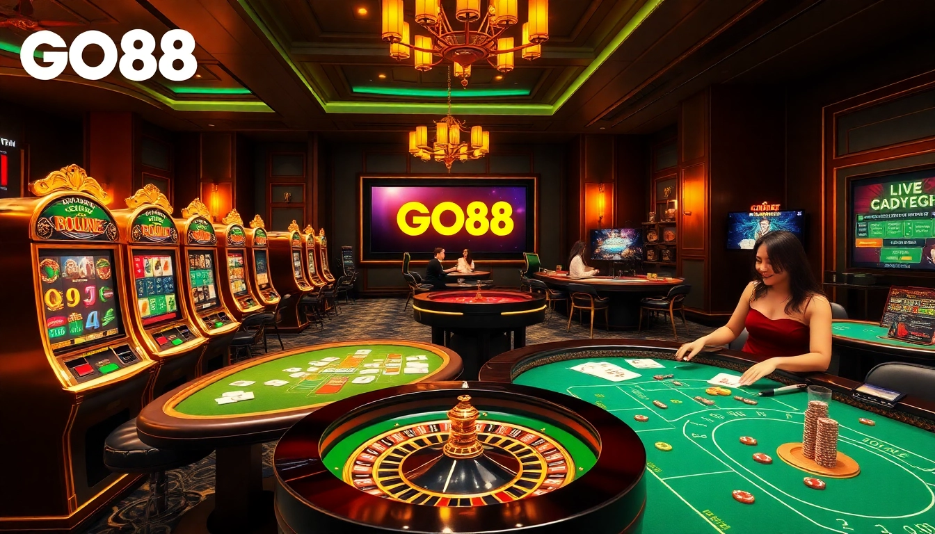 GO88 players enjoying elegant live dealer gaming with vibrant casino elements.