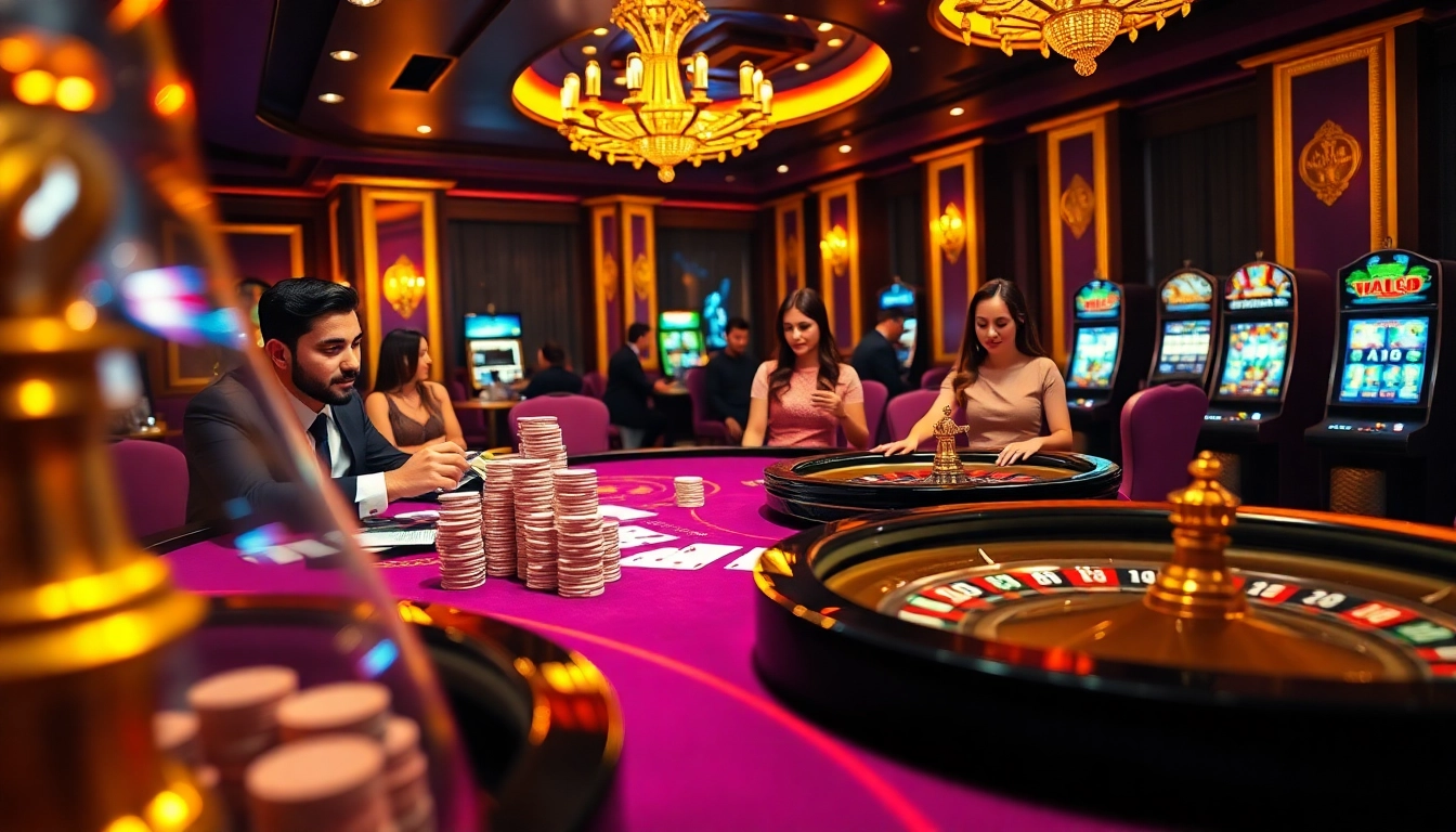 Engaging casino scene showcasing nhà cái Man88 with vibrant tables and exciting gameplay.