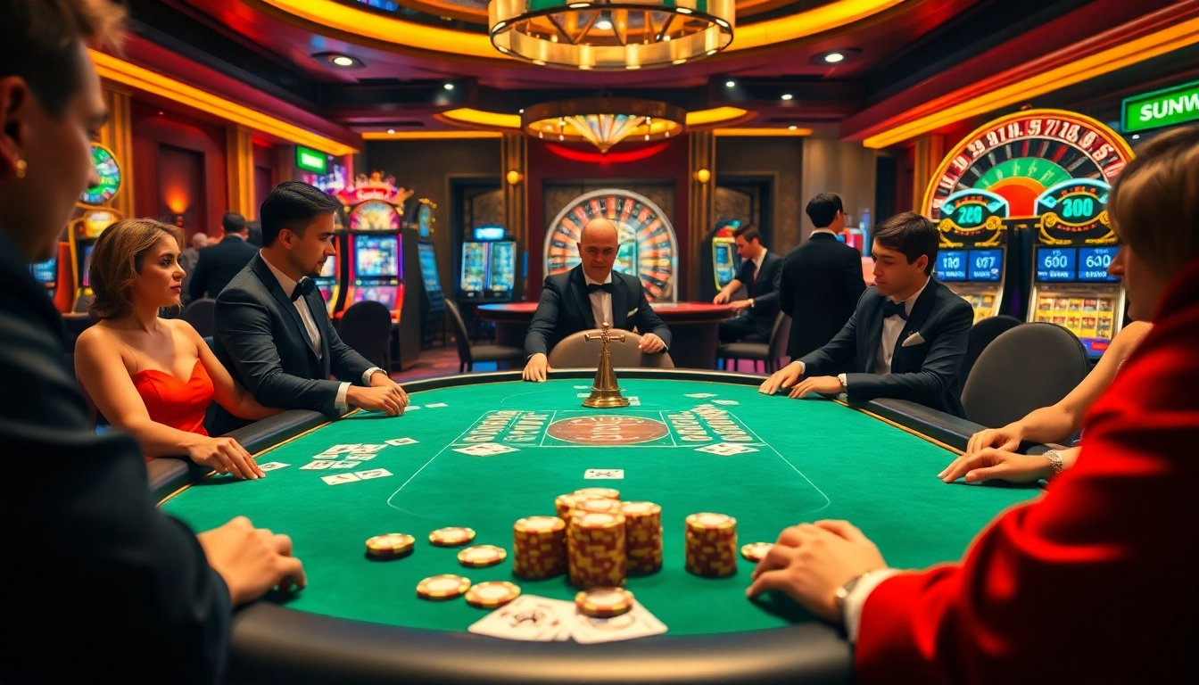 Experience exciting gaming moments at sunwin’s high-stakes poker table filled with colorful chips and cards.