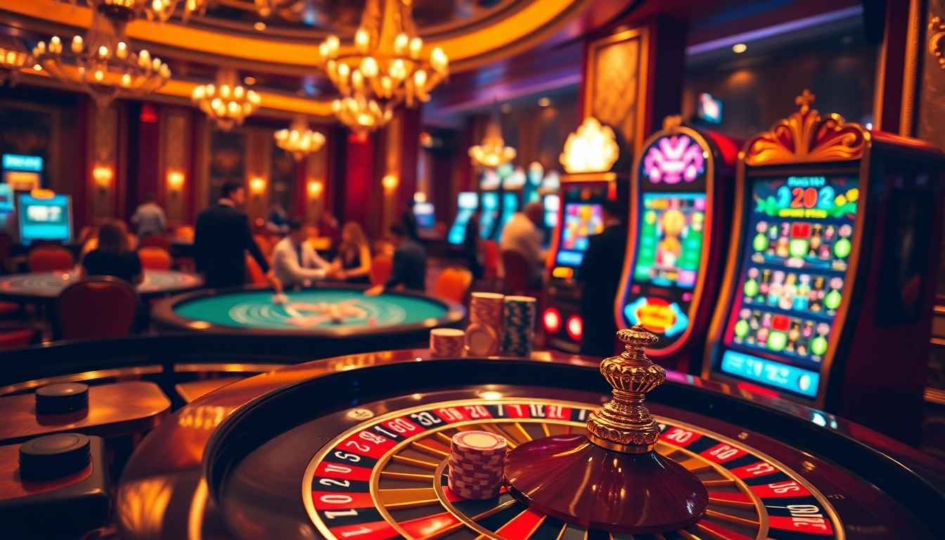 Engaging gamblers at a luxurious casino with elements from https://mm88.directory/, capturing excitement and elegance.