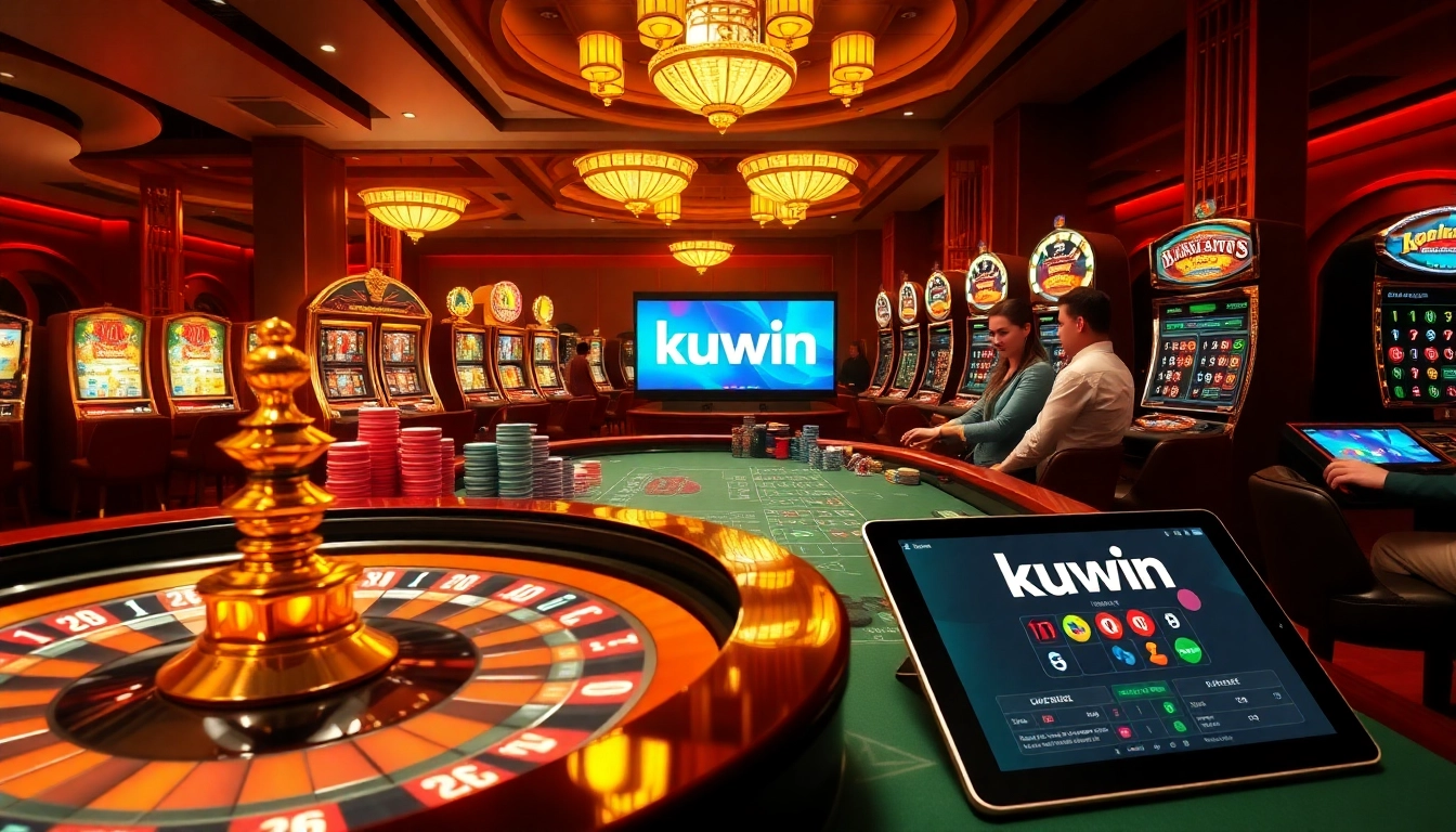 Kuwin players enjoying a thrilling casino experience with roulette and poker chips.