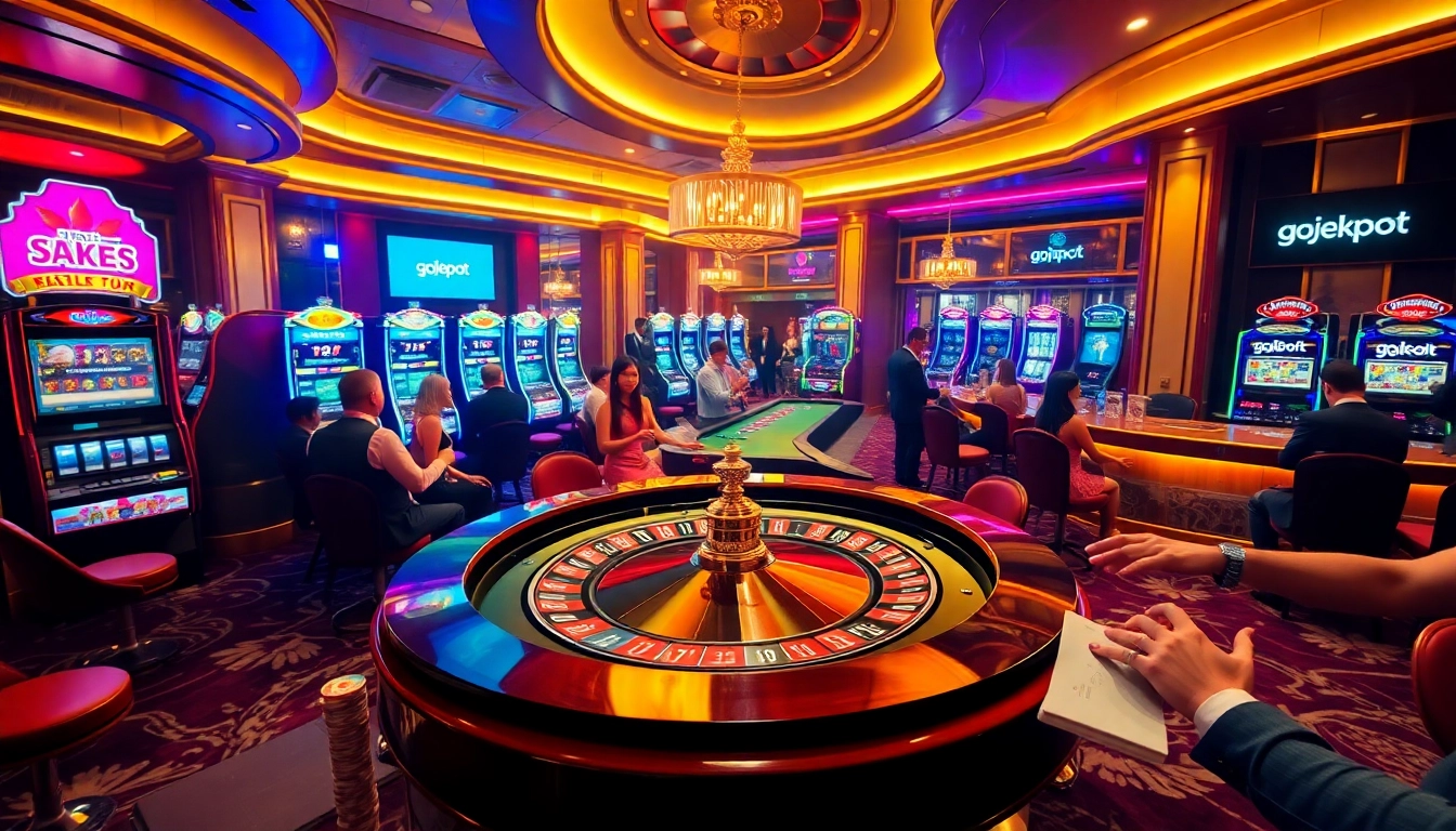 Players enjoying a thrilling game at the Gojekpot casino with roulette and poker elements.