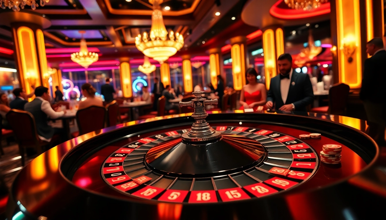 Players engaging at the MK 8 roulette table, showcasing vibrant casino excitement and luxury ambiance.
