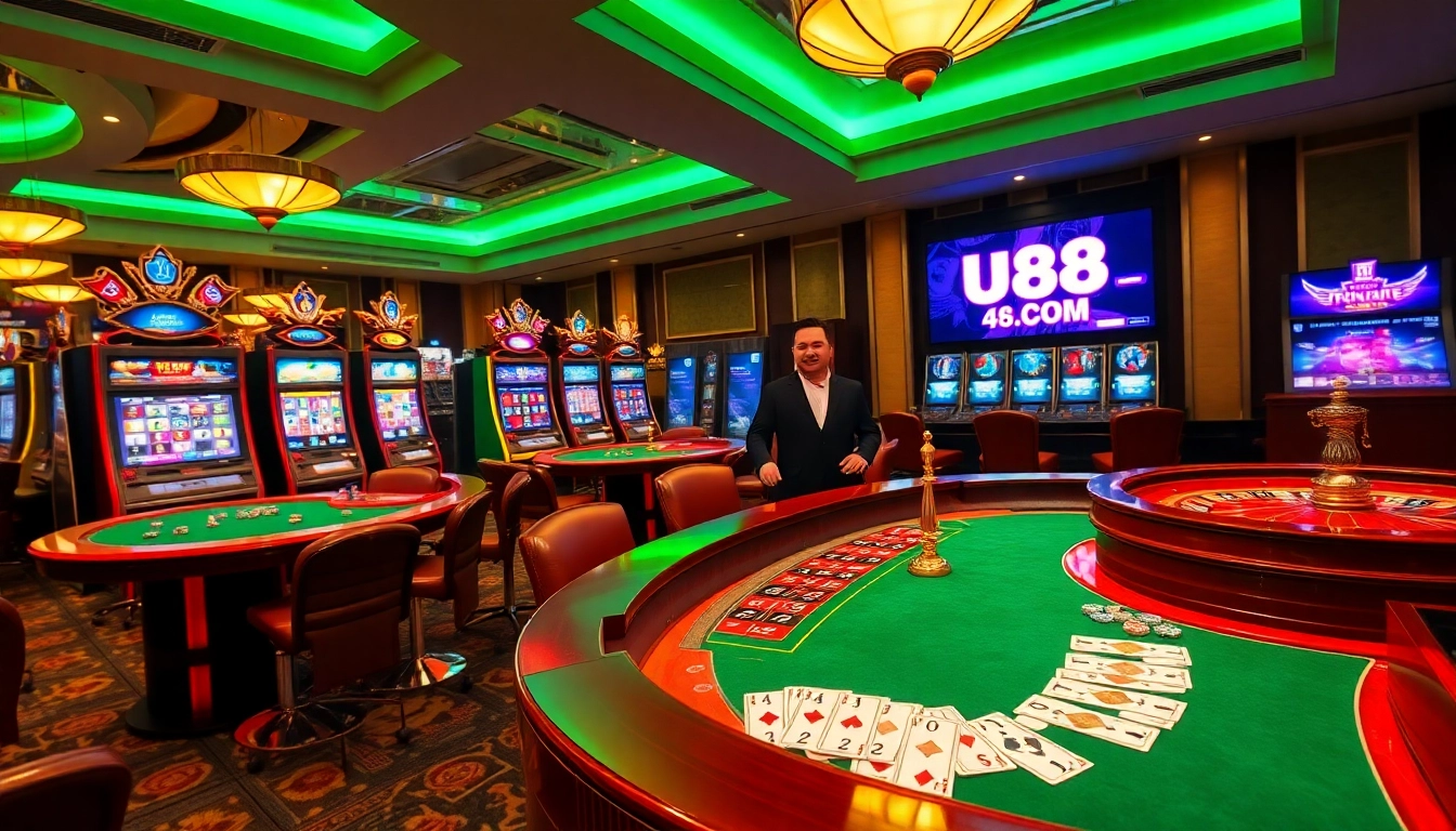Experience thrilling games at UU88.COM featuring elegant casino tables and vibrant slot machines.