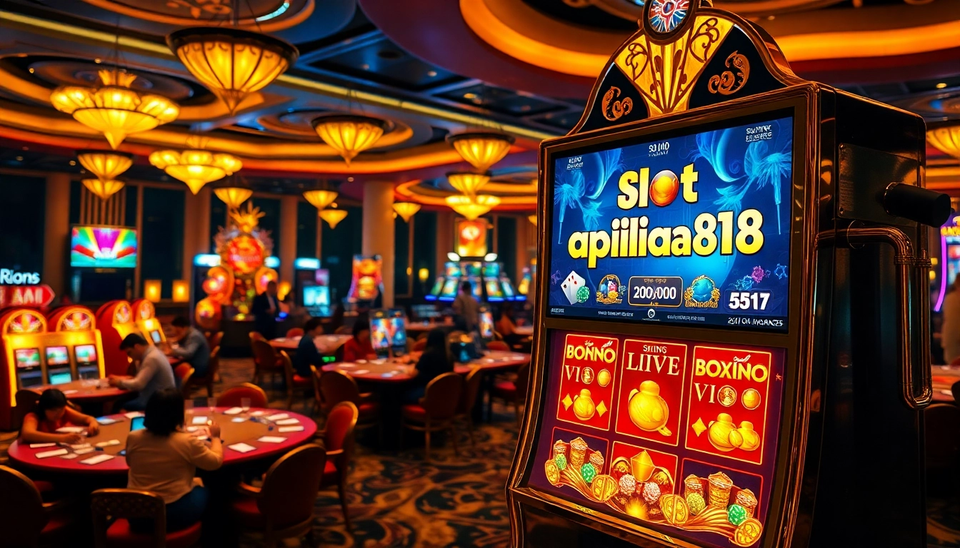 Engaging gameplay with a slot online apiraja88 machine surrounded by players and casino tables.