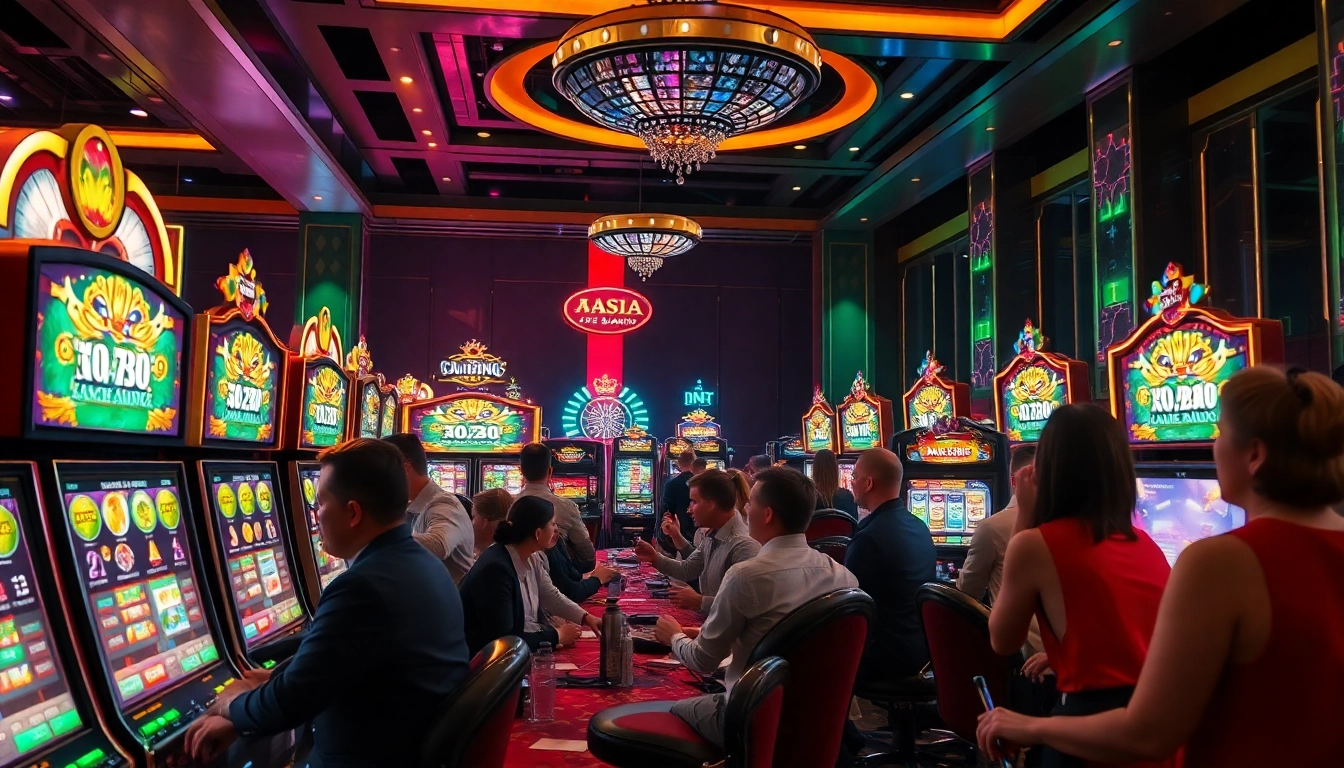 Players enjoying thrilling action on slot online apiraja88 machines in a luxurious casino setting.