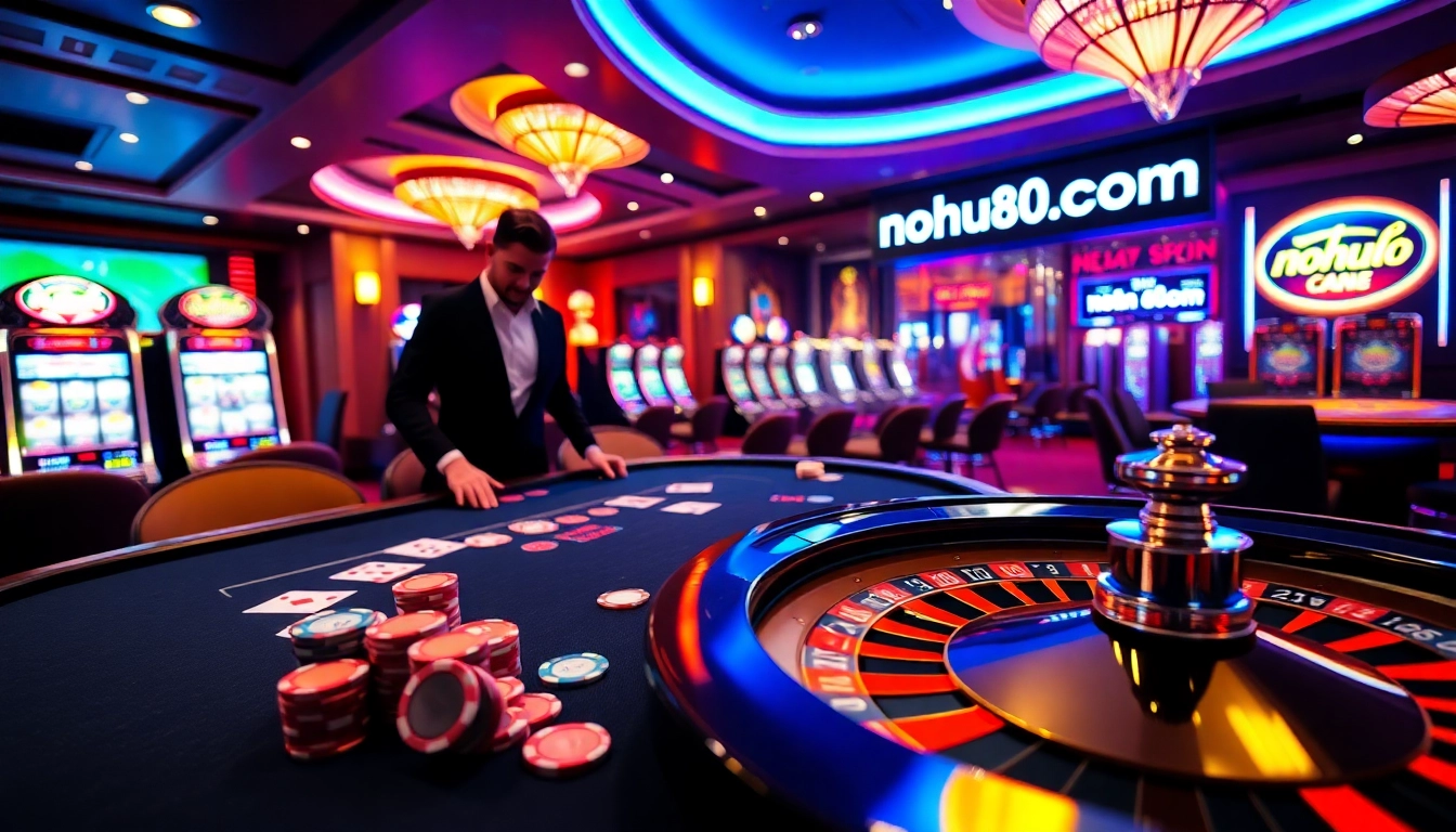Experience the thrill at nohu90. com with an elegant casino game setup featuring roulette and poker chips.