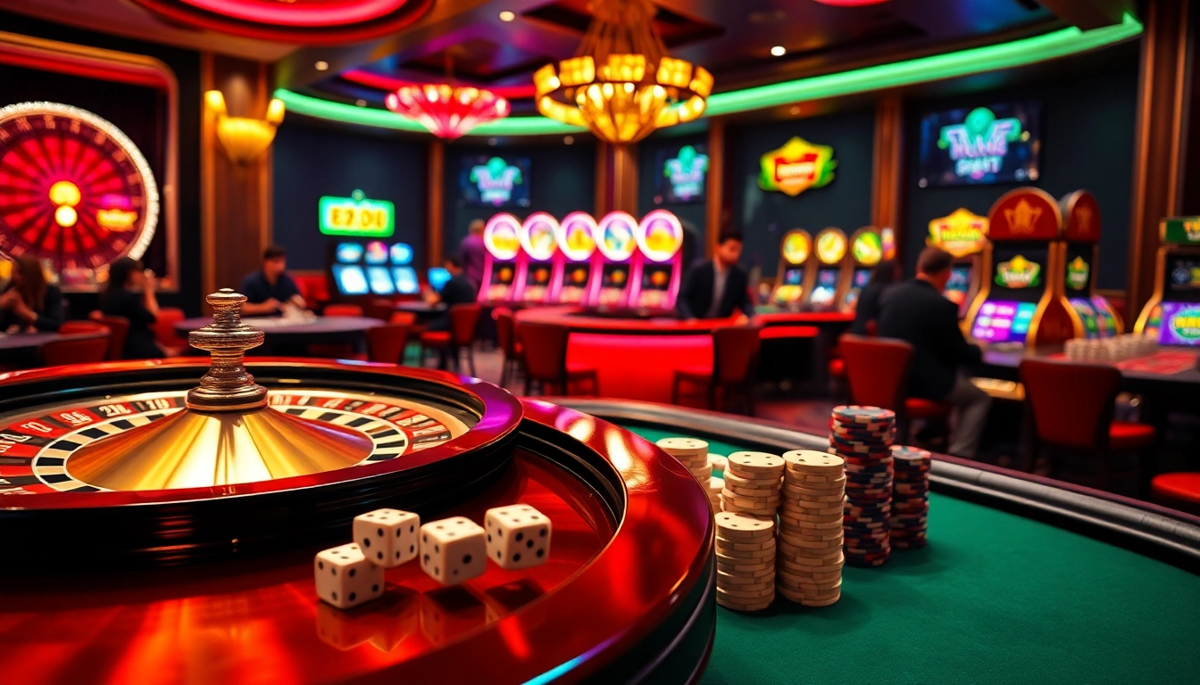 Players enjoying high-stakes gaming at tg88.com, featuring roulette and poker tables filled with excitement.